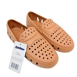 Floafers Prodigy Kids Boat Shoes Tan Bright White Slip On Water Shoes Size 4 NEW